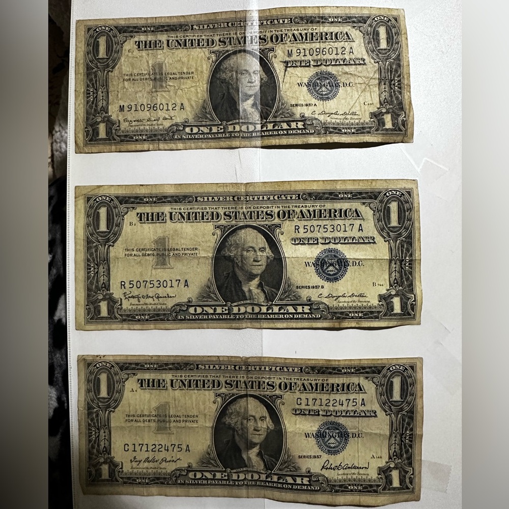 1957, 1957A, 1957B Silver Seal $1 bills.